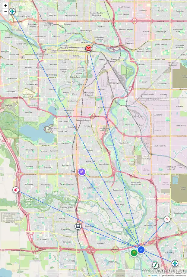 Daily accessibility map for 135 CRANLEIGH GR SE, Calgary showing nearby schools, grocery stores, parks, LRT stations and nearby amenities