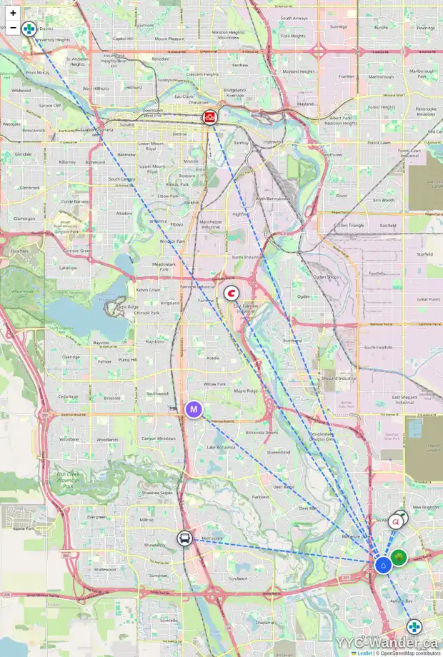 Daily accessibility map for 334 ELGIN VW SE, Calgary showing nearby schools, grocery stores, parks, LRT stations and nearby amenities