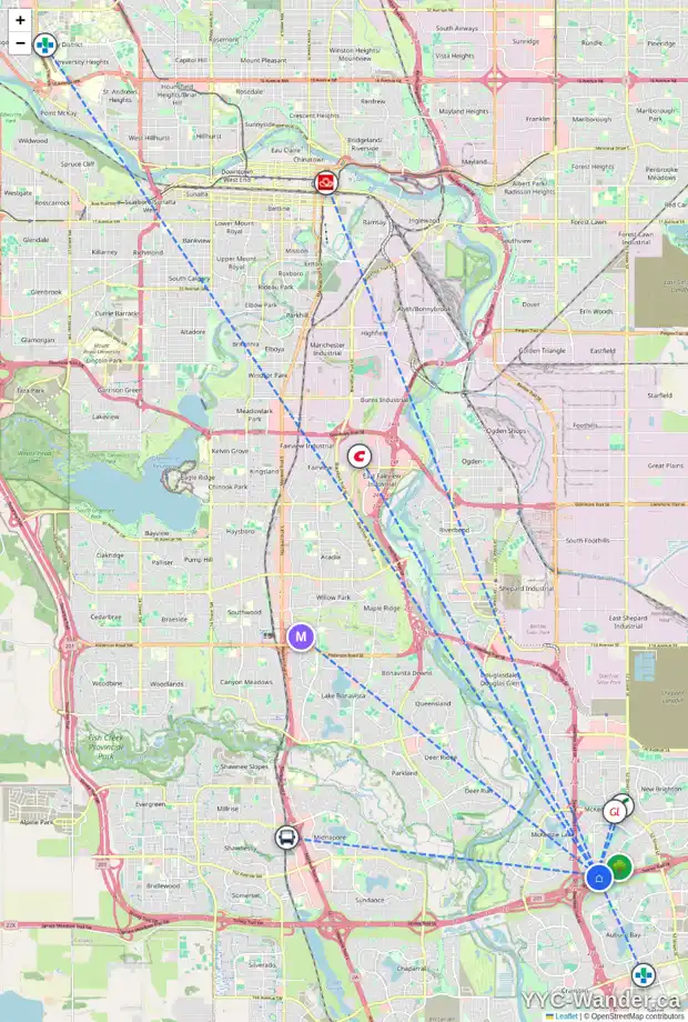 Daily accessibility map for 374 ELGIN VW SE, Calgary showing nearby schools, grocery stores, parks, LRT stations and nearby amenities