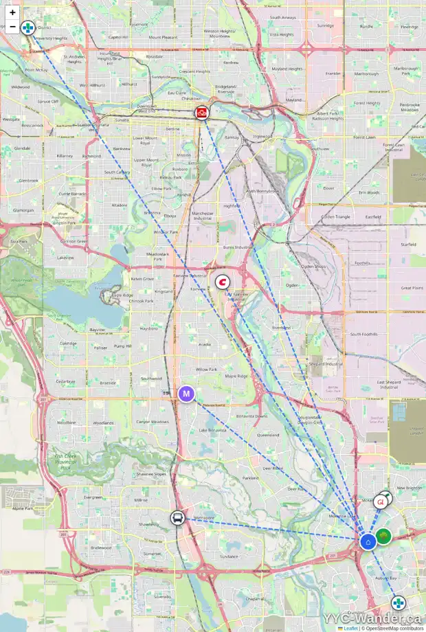 Daily accessibility map for 307 ELGIN VW SE, Calgary showing nearby schools, grocery stores, parks, LRT stations and nearby amenities