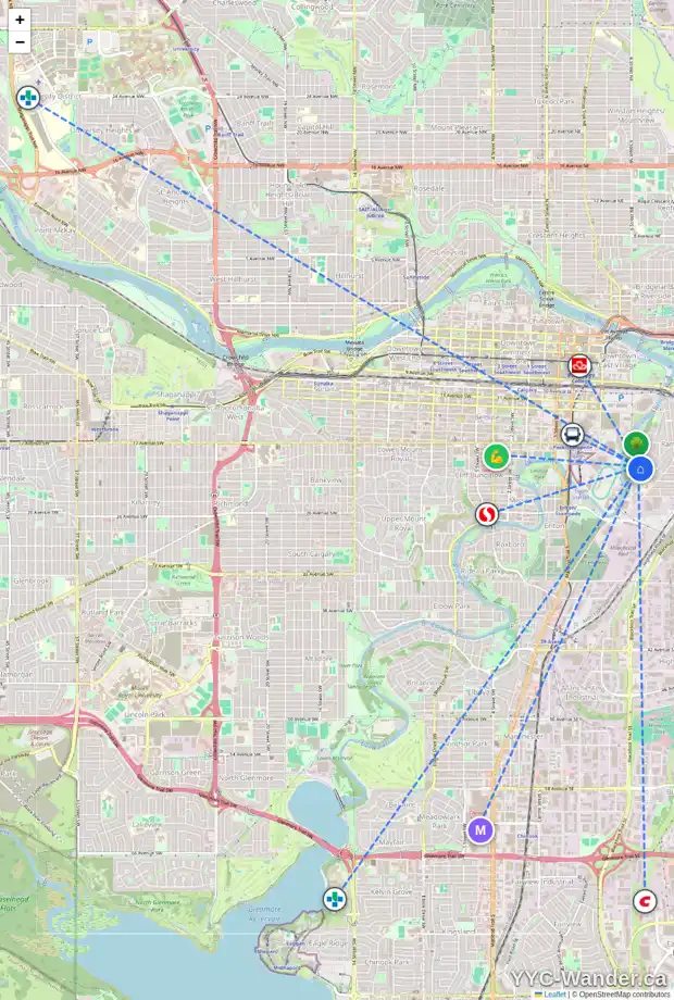 Daily accessibility map for 2029 RAMSAY ST SE, Calgary showing nearby schools, grocery stores, parks, LRT stations and nearby amenities