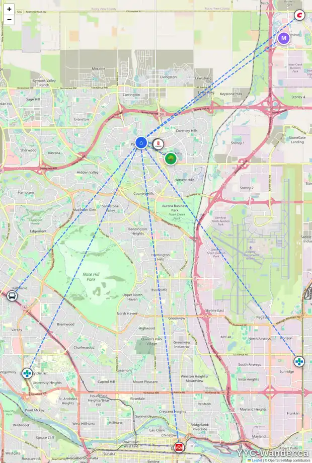 Daily accessibility map for 11 PANAMOUNT HL NW, Calgary showing nearby schools, grocery stores, parks, LRT stations and nearby amenities
