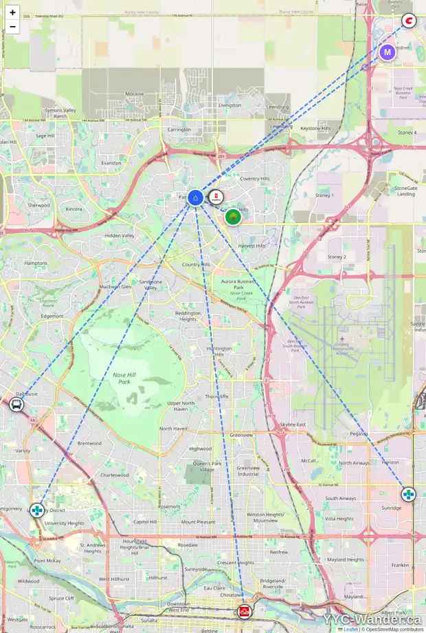 Daily accessibility map for 38 PANAMOUNT HL NW, Calgary showing nearby schools, grocery stores, parks, LRT stations and nearby amenities