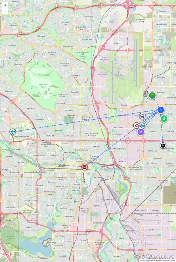 Daily accessibility map for 1210 5200 44 AV NE, Calgary showing nearby schools, grocery stores, parks, LRT stations and nearby amenities