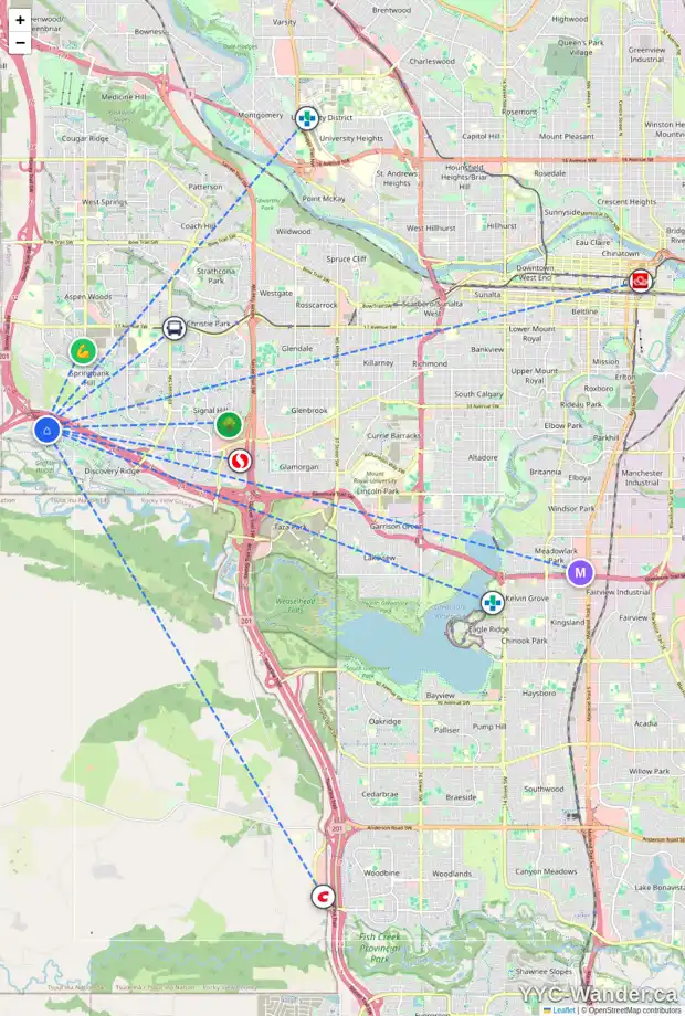 Daily accessibility map for 346 DISCOVERY RIDGE WY SW, Calgary showing nearby schools, grocery stores, parks, LRT stations and nearby amenities