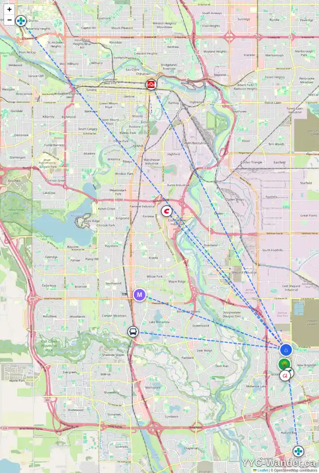 Daily accessibility map for 79 PRESTWICK BA SE, Calgary showing nearby schools, grocery stores, parks, LRT stations and nearby amenities