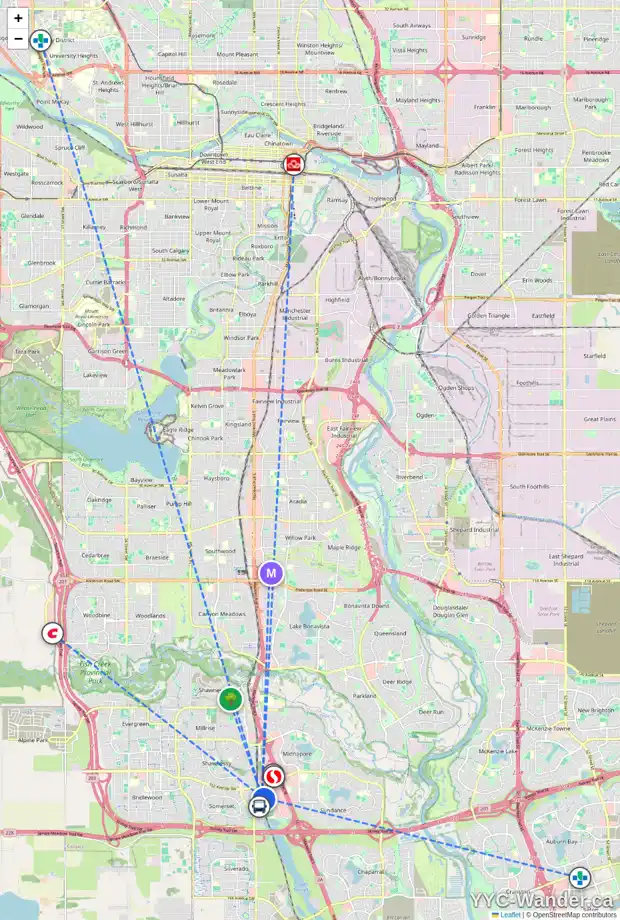 Daily accessibility map for 408 270 SHAWVILLE WY SE, Calgary showing nearby schools, grocery stores, parks, LRT stations and nearby amenities