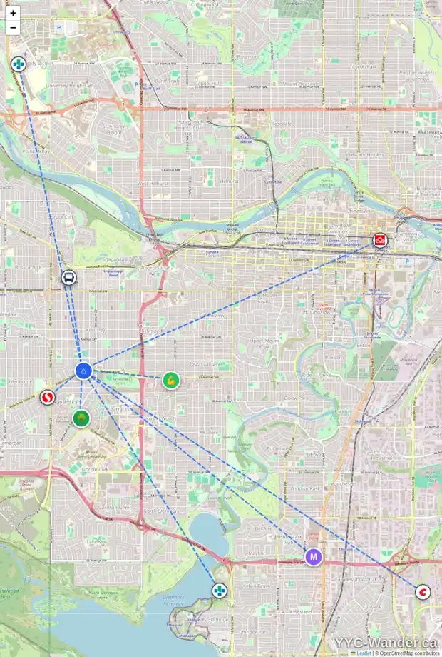 Daily accessibility map for 112 KILLARNEY GLEN CO SW, Calgary showing nearby schools, grocery stores, parks, LRT stations and nearby amenities