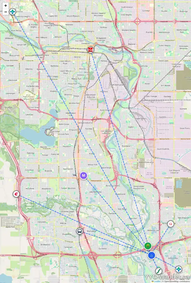 Daily accessibility map for 234 CRANFIELD GD SE, Calgary showing nearby schools, grocery stores, parks, LRT stations and nearby amenities