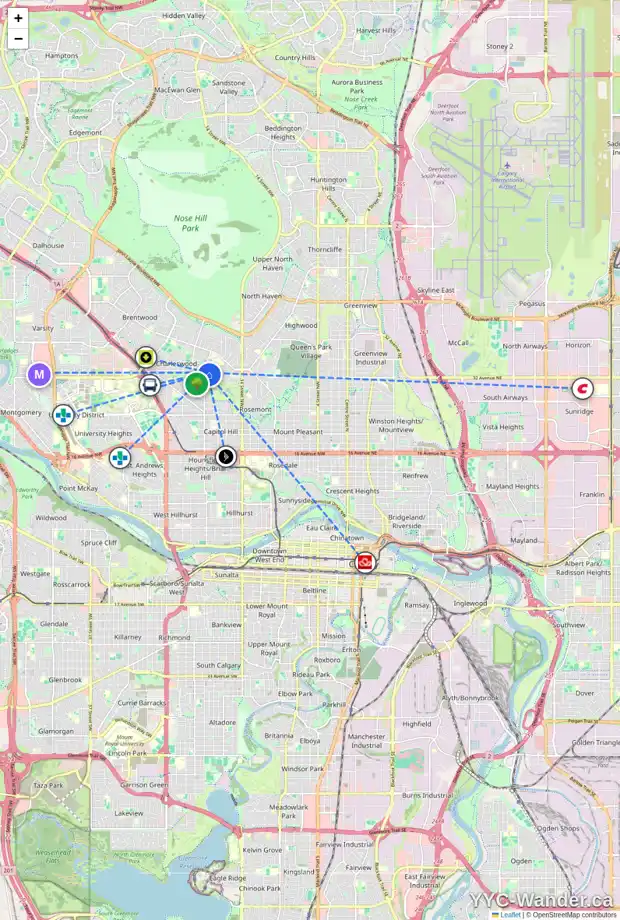 Daily accessibility map for 3335 COLLINGWOOD DR NW, Calgary showing nearby schools, grocery stores, parks, LRT stations and nearby amenities