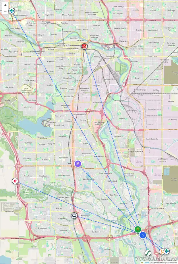 Daily accessibility map for 435 CRANFIELD GD SE, Calgary showing nearby schools, grocery stores, parks, LRT stations and nearby amenities