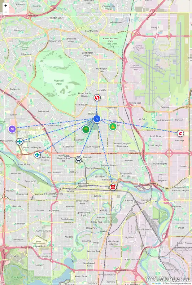Daily accessibility map for 116 HENDON DR NW, Calgary showing nearby schools, grocery stores, parks, LRT stations and nearby amenities