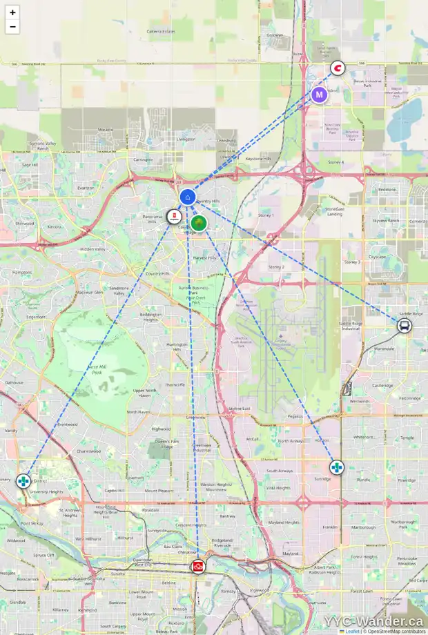 Daily accessibility map for 27 COVEMEADOW CR NE, Calgary showing nearby schools, grocery stores, parks, LRT stations and nearby amenities