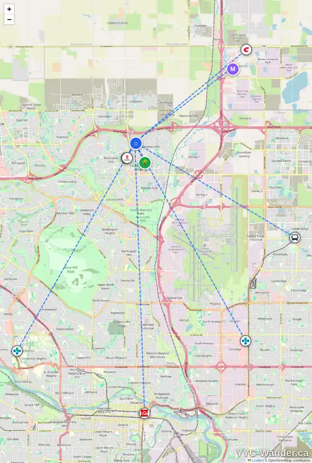 Daily accessibility map for 30 COVEMEADOW CR NE, Calgary showing nearby schools, grocery stores, parks, LRT stations and nearby amenities