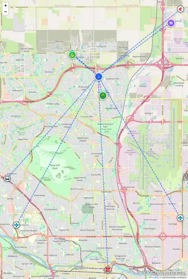 Daily accessibility map for 135 COVEMEADOW CR NE, Calgary showing nearby schools, grocery stores, parks, LRT stations and nearby amenities