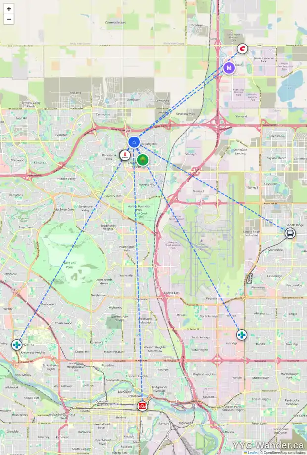 Daily accessibility map for 43 COVEMEADOW CR NE, Calgary showing nearby schools, grocery stores, parks, LRT stations and nearby amenities