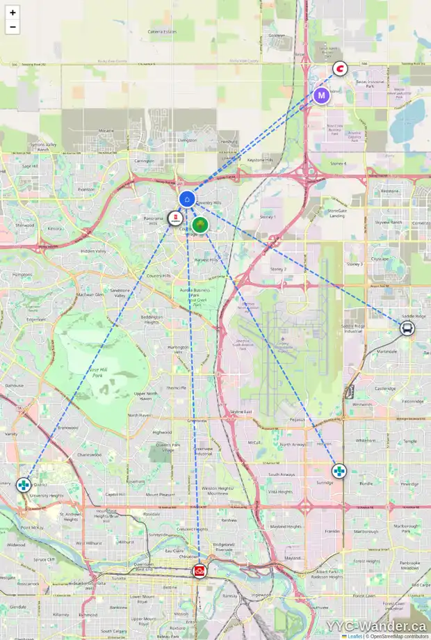 Daily accessibility map for 59 COVEMEADOW CR NE, Calgary showing nearby schools, grocery stores, parks, LRT stations and nearby amenities
