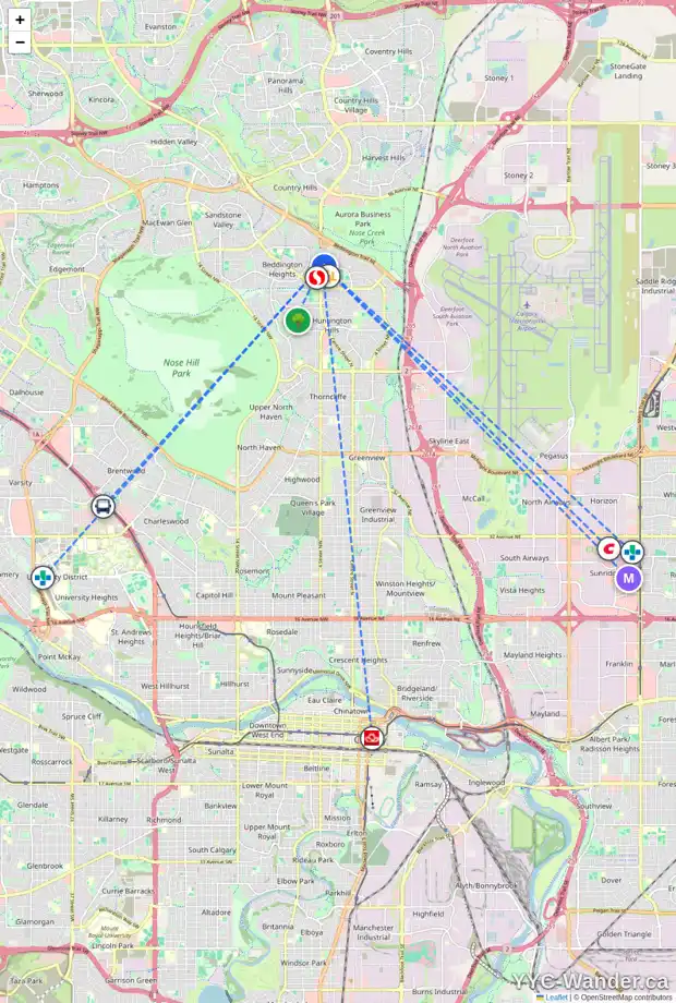 Daily accessibility map for 8314 CENTRE ST NE, Calgary showing nearby schools, grocery stores, parks, LRT stations and nearby amenities