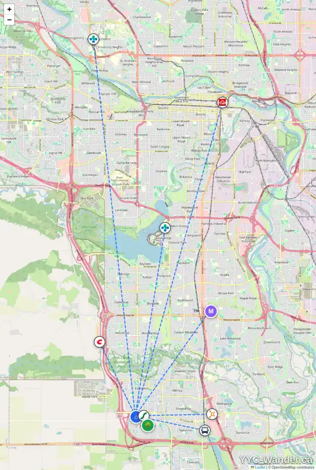 Daily accessibility map for 62 BRIDLECREST BV SW, Calgary showing nearby schools, grocery stores, parks, LRT stations and nearby amenities