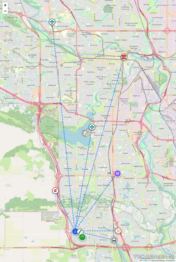 Daily accessibility map for 31 BRIDLECREST BV SW, Calgary showing nearby schools, grocery stores, parks, LRT stations and nearby amenities
