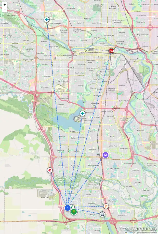 Daily accessibility map for 67 BRIDLECREST BV SW, Calgary showing nearby schools, grocery stores, parks, LRT stations and nearby amenities