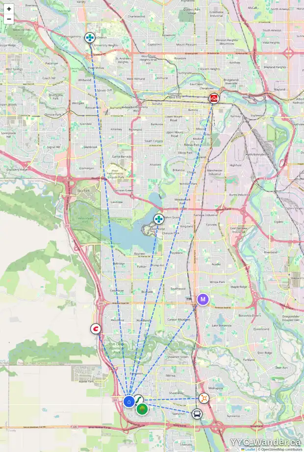 Daily accessibility map for 66 BRIDLECREST MR SW, Calgary showing nearby schools, grocery stores, parks, LRT stations and nearby amenities