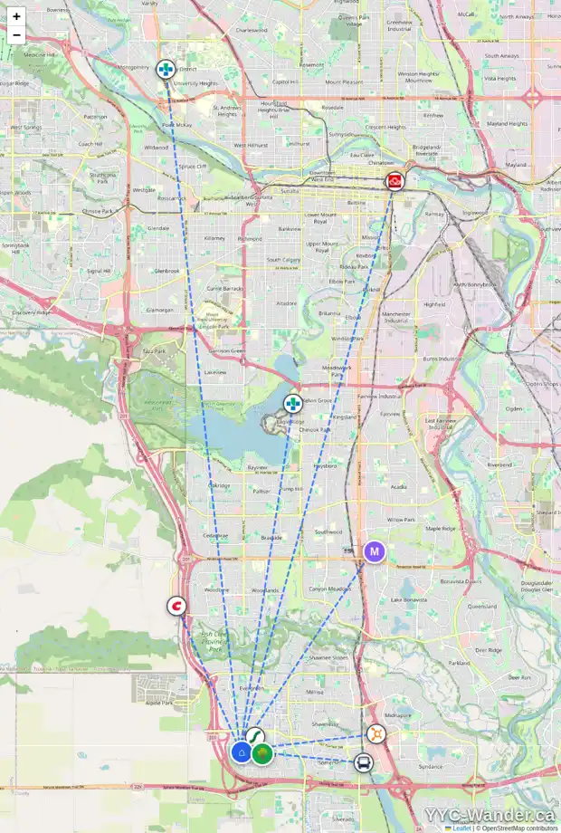 Daily accessibility map for 202 BRIDLECREST BV SW, Calgary showing nearby schools, grocery stores, parks, LRT stations and nearby amenities