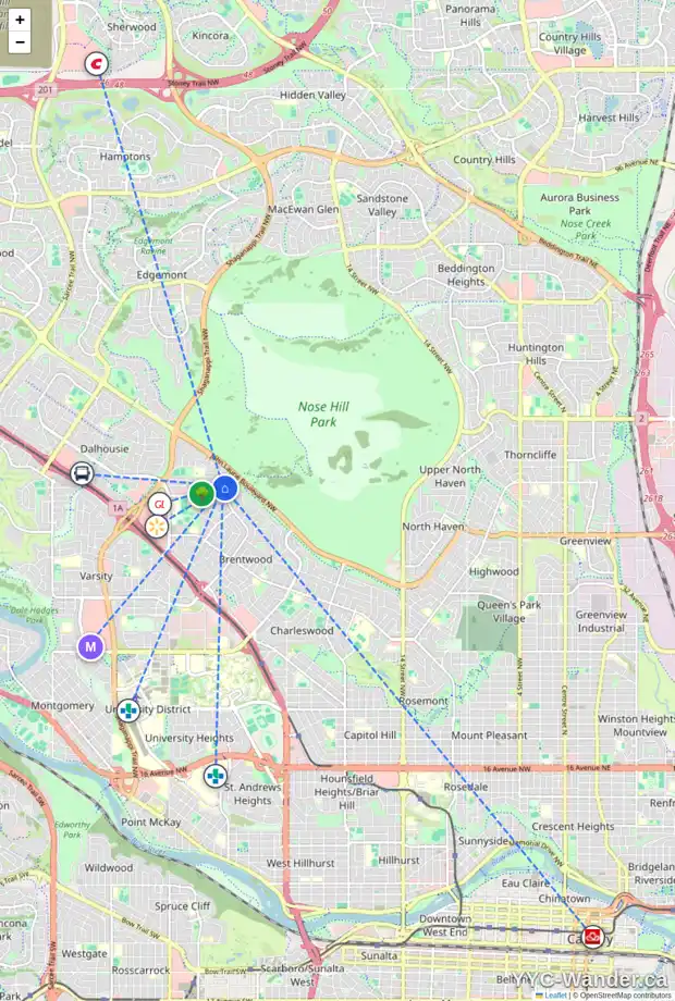 Daily accessibility map for 5303 BANNERMAN DR NW, Calgary showing nearby schools, grocery stores, parks, LRT stations and nearby amenities