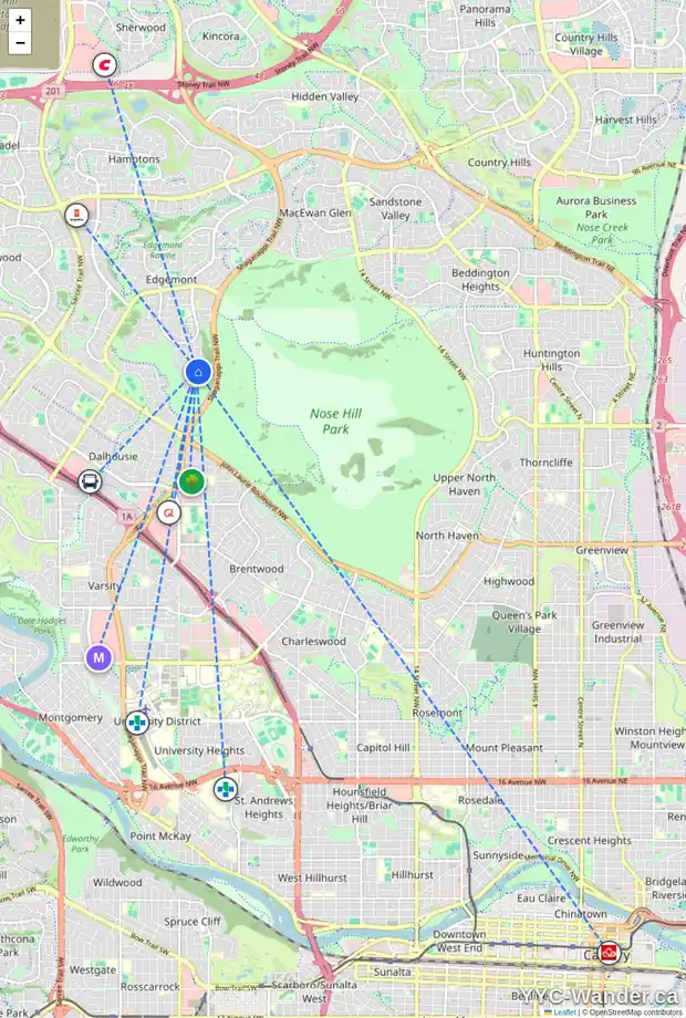 Daily accessibility map for 88 EDELWEISS DR NW, Calgary showing nearby schools, grocery stores, parks, LRT stations and nearby amenities