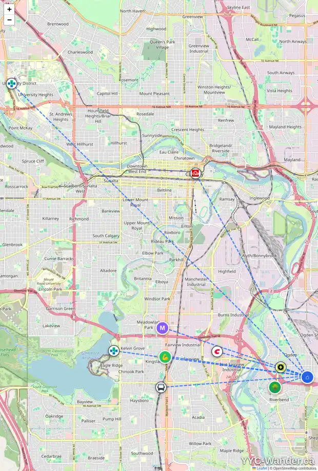 Daily accessibility map for 2516 80 AV SE, Calgary showing nearby schools, grocery stores, parks, LRT stations and nearby amenities