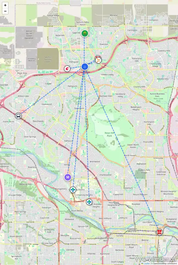 Daily accessibility map for 433 KINCORA DR NW, Calgary showing nearby schools, grocery stores, parks, LRT stations and nearby amenities