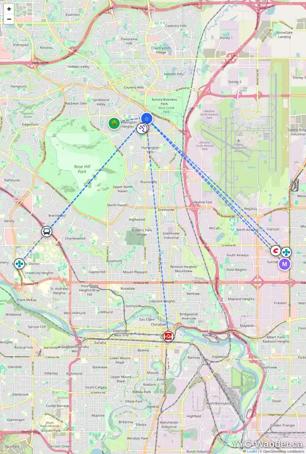 Daily accessibility map for 8428 CENTRE ST NE, Calgary showing nearby schools, grocery stores, parks, LRT stations and nearby amenities