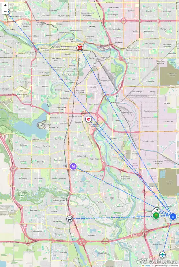Daily accessibility map for 20 COPPERFIELD HE SE, Calgary showing nearby schools, grocery stores, parks, LRT stations and nearby amenities