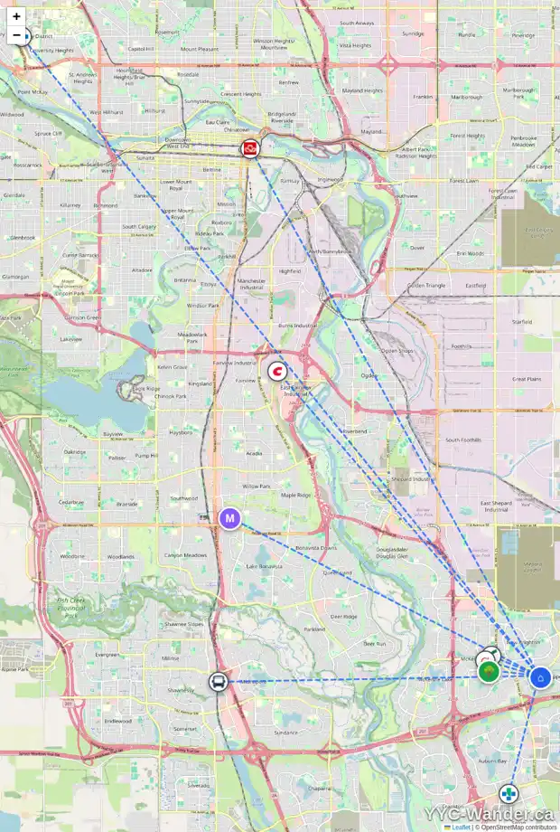 Daily accessibility map for 62 COPPERFIELD HE SE, Calgary showing nearby schools, grocery stores, parks, LRT stations and nearby amenities