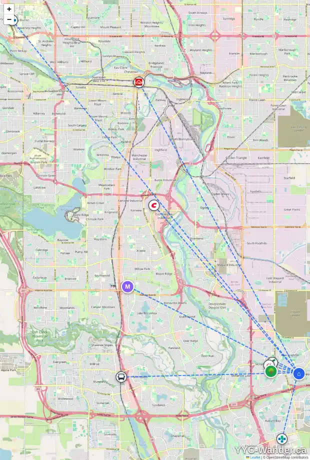 Daily accessibility map for 45 COPPERFIELD HE SE, Calgary showing nearby schools, grocery stores, parks, LRT stations and nearby amenities