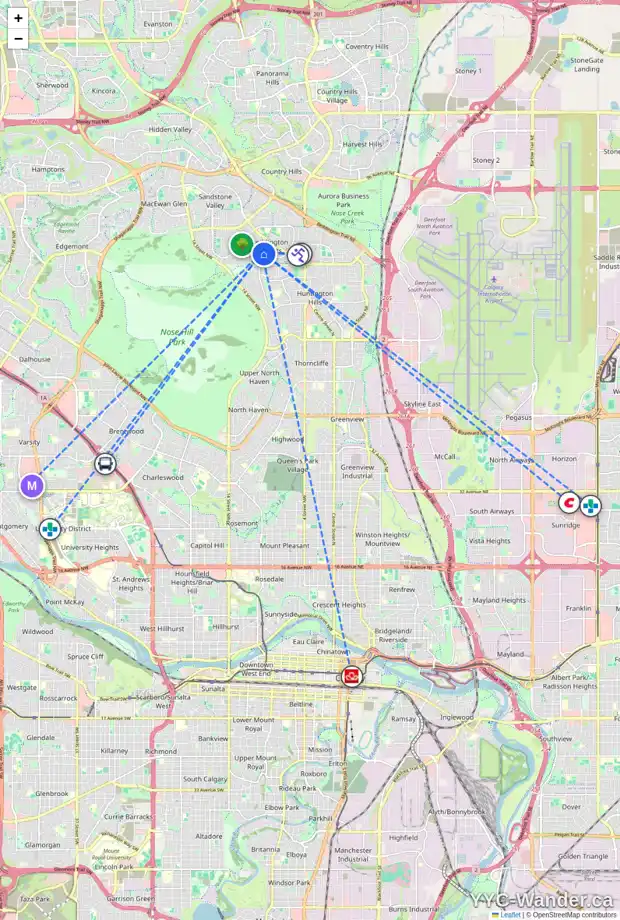 Daily accessibility map for 104 BERKLEY WY NW, Calgary showing nearby schools, grocery stores, parks, LRT stations and nearby amenities
