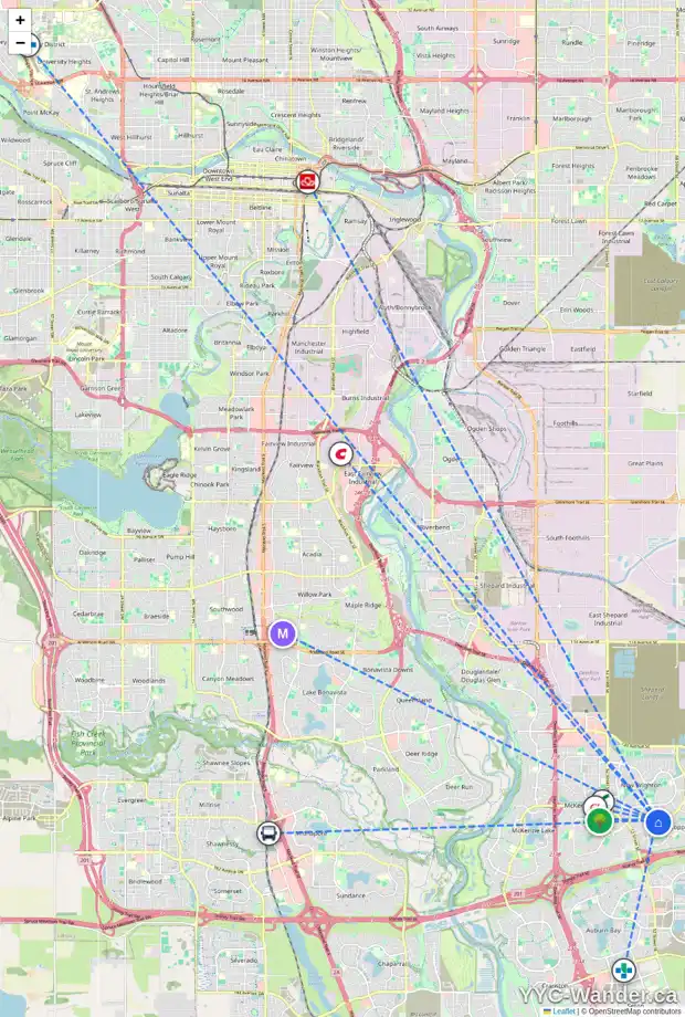 Daily accessibility map for 44 COPPERFIELD RI SE, Calgary showing nearby schools, grocery stores, parks, LRT stations and nearby amenities