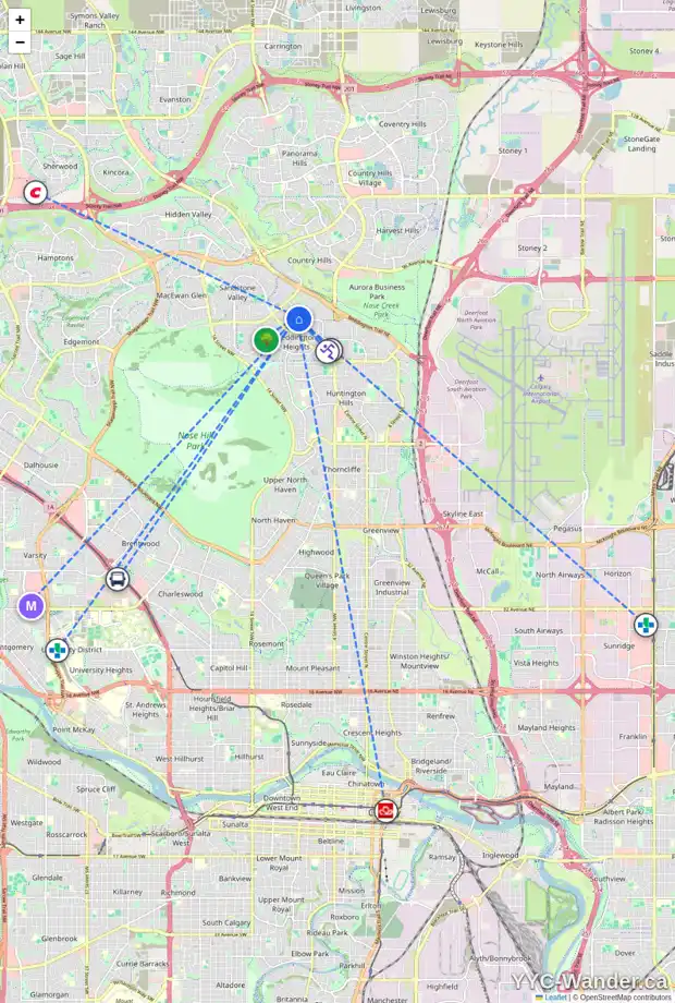 Daily accessibility map for 119 BERKSHIRE PL NW, Calgary showing nearby schools, grocery stores, parks, LRT stations and nearby amenities