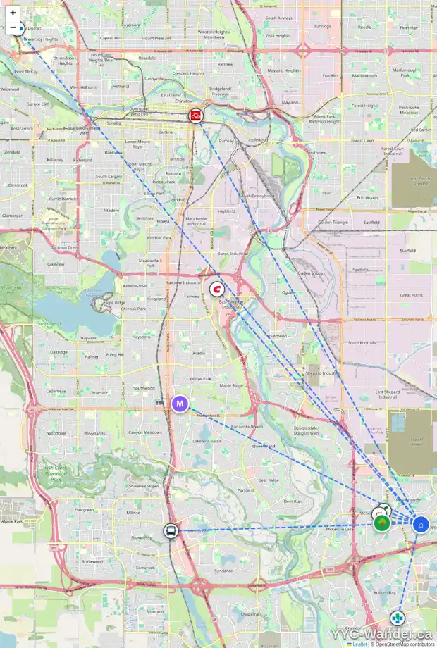 Daily accessibility map for 71 COPPERFIELD RI SE, Calgary showing nearby schools, grocery stores, parks, LRT stations and nearby amenities