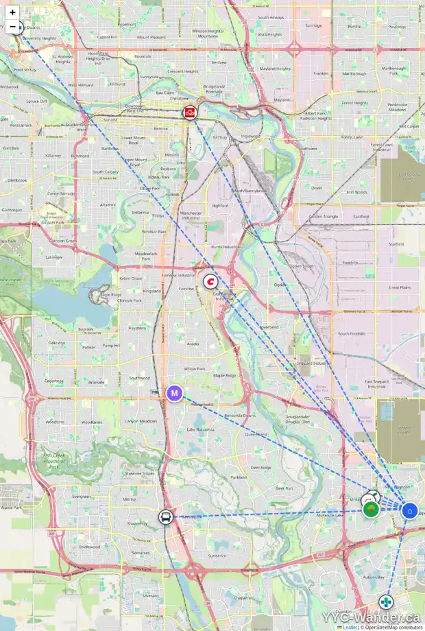 Daily accessibility map for 83 COPPERFIELD RI SE, Calgary showing nearby schools, grocery stores, parks, LRT stations and nearby amenities