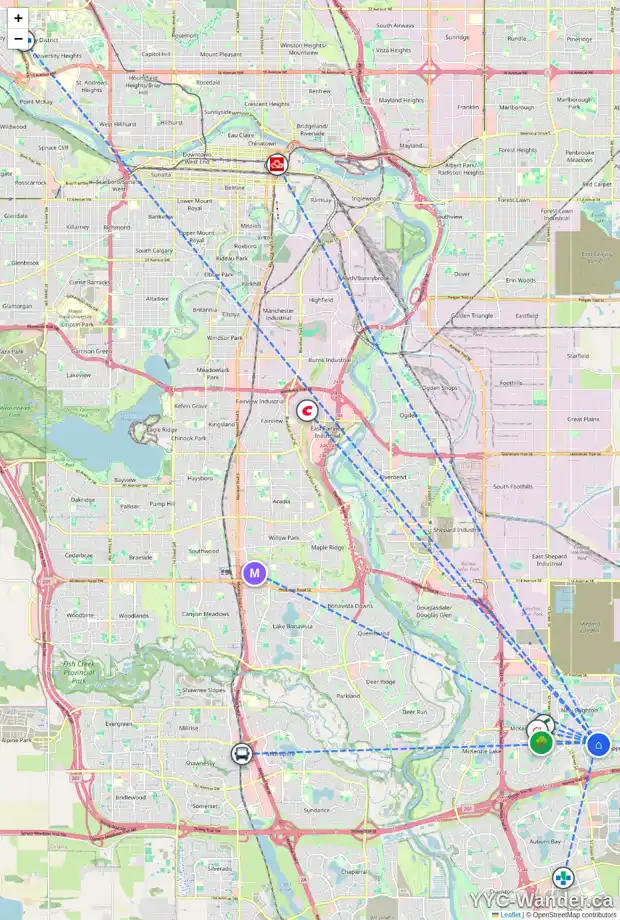 Daily accessibility map for 95 COPPERFIELD RI SE, Calgary showing nearby schools, grocery stores, parks, LRT stations and nearby amenities