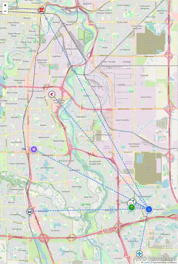 Daily accessibility map for 112 COPPERFIELD GR SE, Calgary showing nearby schools, grocery stores, parks, LRT stations and nearby amenities