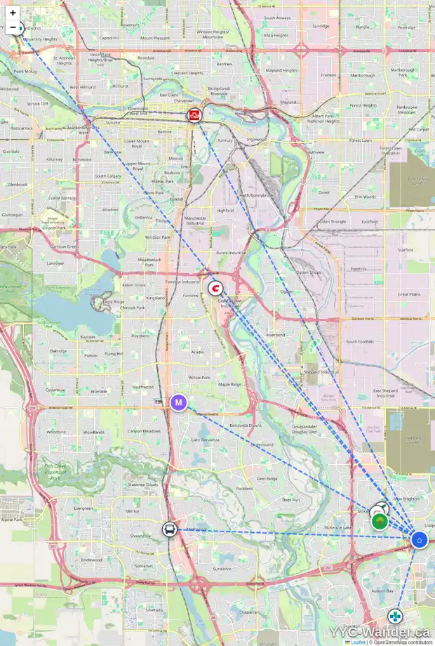 Daily accessibility map for 224 COPPERFIELD LN SE, Calgary showing nearby schools, grocery stores, parks, LRT stations and nearby amenities