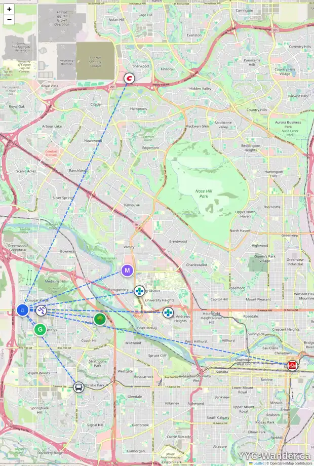 Daily accessibility map for 43 COUGARSTONE LD SW, Calgary showing nearby schools, grocery stores, parks, LRT stations and nearby amenities