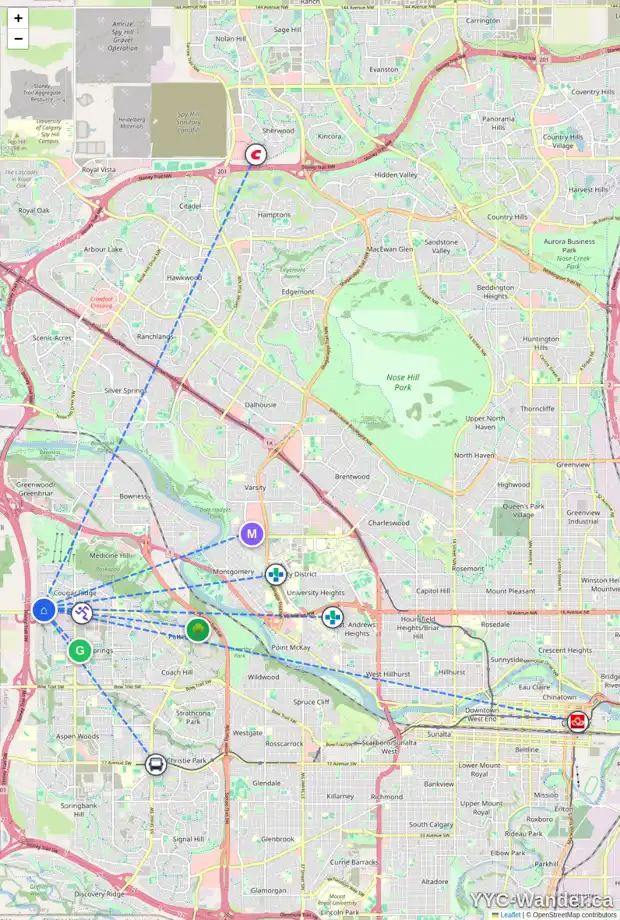 Daily accessibility map for 59 COUGARSTONE LD SW, Calgary showing nearby schools, grocery stores, parks, LRT stations and nearby amenities