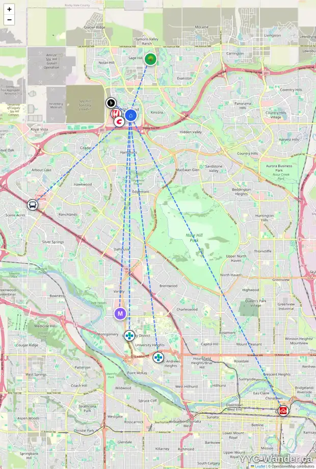 Daily accessibility map for 1171 SHERWOOD BV NW, Calgary showing nearby schools, grocery stores, parks, LRT stations and nearby amenities