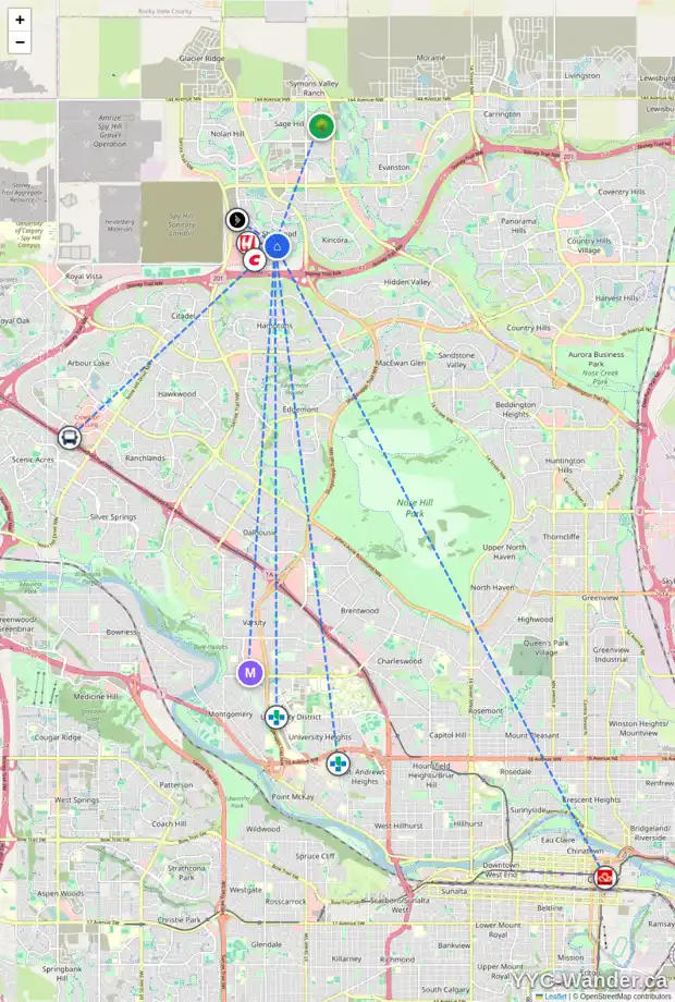 Daily accessibility map for 1191 SHERWOOD BV NW, Calgary showing nearby schools, grocery stores, parks, LRT stations and nearby amenities
