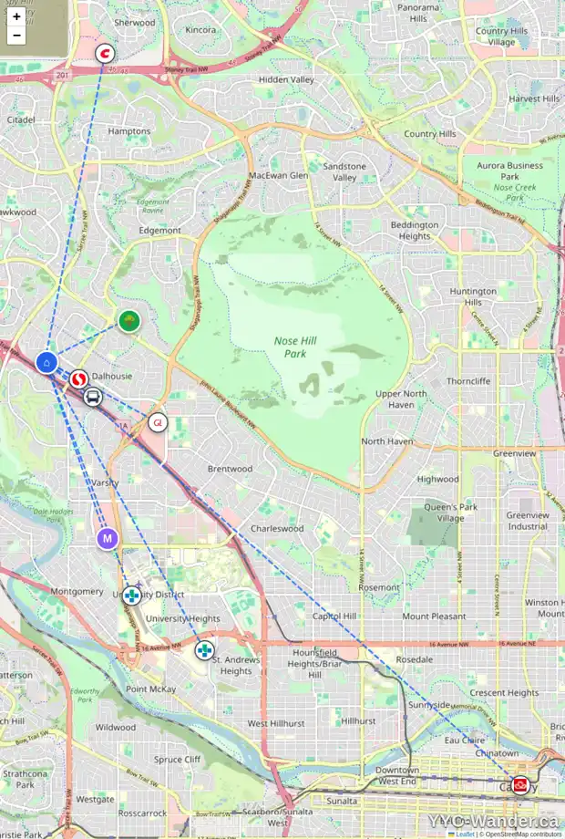 Daily accessibility map for 5804 BAROC RD NW, Calgary showing nearby schools, grocery stores, parks, LRT stations and nearby amenities
