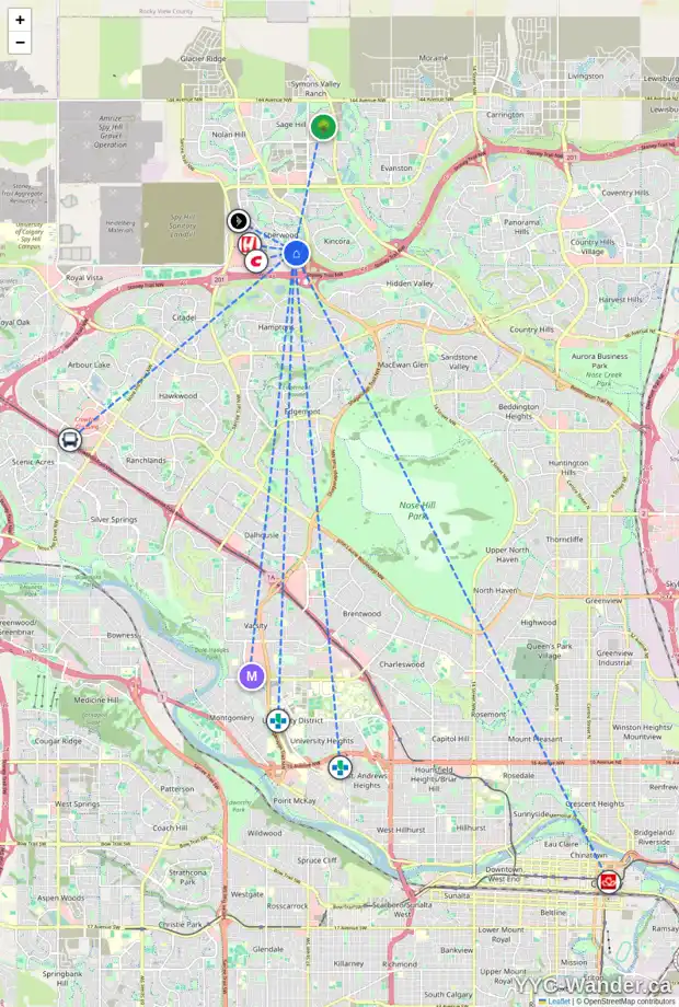 Daily accessibility map for 78 SHERWOOD PT NW, Calgary showing nearby schools, grocery stores, parks, LRT stations and nearby amenities