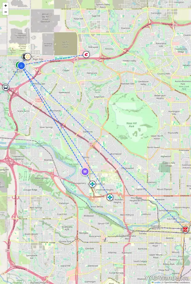 Daily accessibility map for 81 ROYAL BIRCH HL NW, Calgary showing nearby schools, grocery stores, parks, LRT stations and nearby amenities